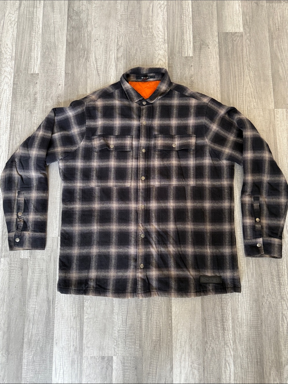 Ksubi Black & Gray Plaid Lightweight Shirt Jacket with Orange Lining
